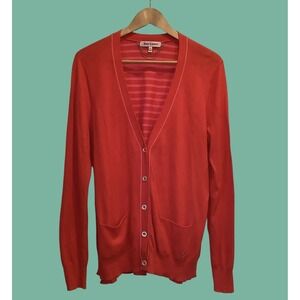 Juicy Couture Cherry Red Striped Cardigan Button Up Sweater Sz XL